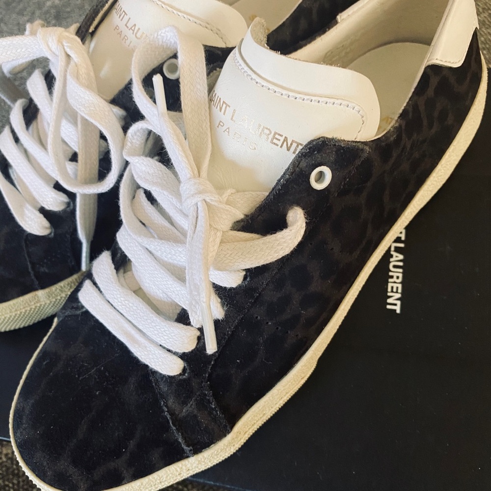 SAINT LAURENT 💣Suede Leopard LowTop Sneakers US6